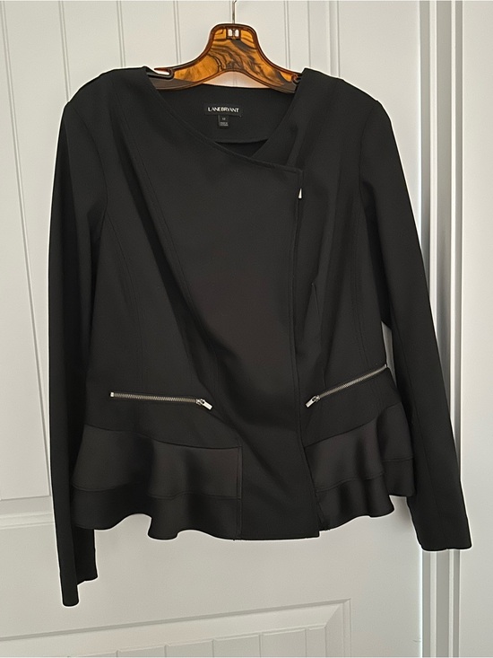 Lane Bryant Jackets & Blazers - Lane Bryant 12 Black Ruffle-Hem Zip Pocket Jacket size 12
